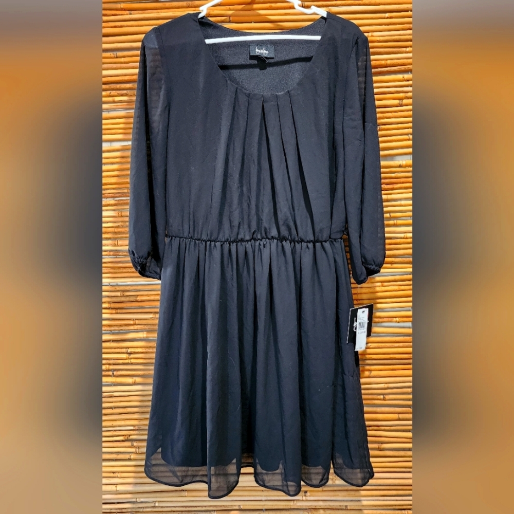 BY & BY Black Mini Lace Dress. Sheer  3/4 Sleeves. New with Tags XL Extra large